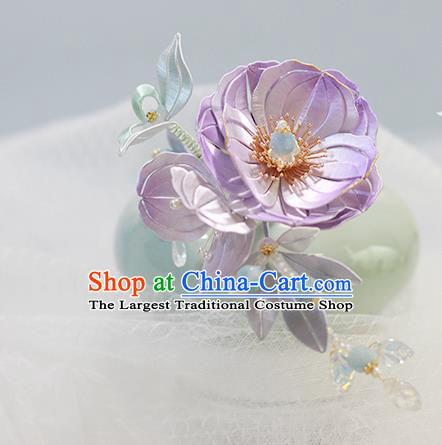 Chinese Traditional Hanfu Hair Accessories Ancient Princess Hair Stick Purple Silk Camellia Hairpin