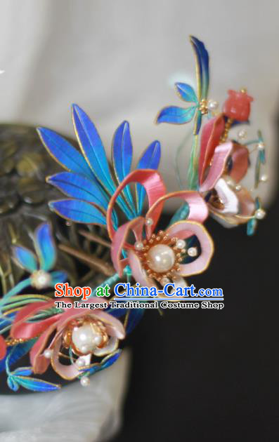 Chinese Traditional Song Dynasty Silk Peony Hair Crown Ancient Court Woman Hairpin