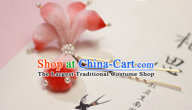 Chinese Traditional Hanfu Velvet Goldfish Hair Stick Ancient Princess Hairpin Pearls Hair Accessories