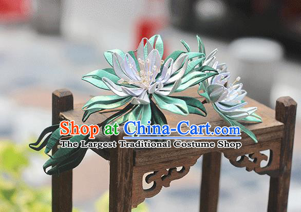 Chinese Handmade Hair Accessories Classical Deep Green Silk Epiphyllum Hair Stick Traditional Hanfu Hairpin