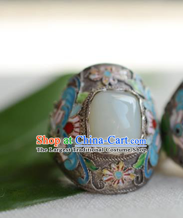 China National Cloisonne Ring Jewelry Traditional Handmade Qing Dynasty Jade Silver Circlet Accessories