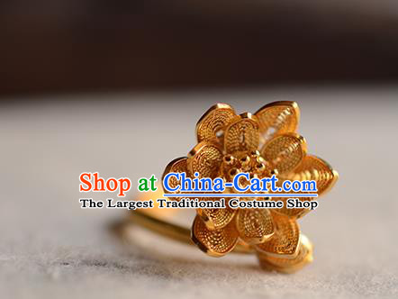 China National Golden Lotus Ring Jewelry Traditional Handmade Circlet Accessories