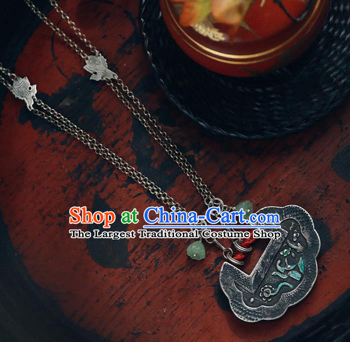 Chinese Classical Cheongsam Necklet Accessories Silver Longevity Lock National Necklace