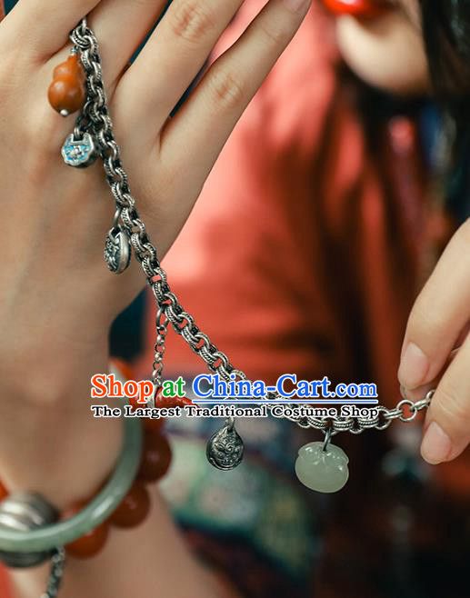 China Classical Wristlet Chain Jewelry Gourd Tassel Bangle Traditional Silver Bracelet Accessories