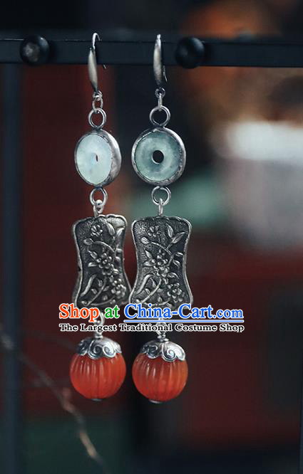 Handmade Chinese Wedding Agate Eardrop Traditional Ear Jewelry Classical Cheongsam Jade Earrings Accessories