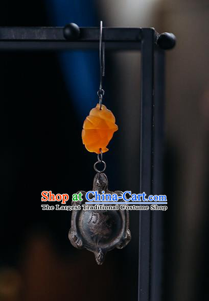 Handmade Chinese Traditional Carving Tortoise Bat Ear Jewelry Classical Cheongsam Earrings Accessories Ceregat Eardrop