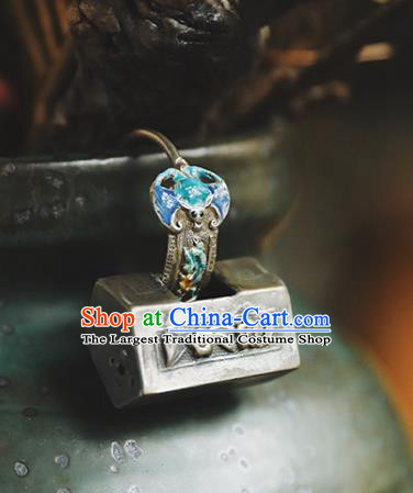 Handmade Chinese Traditional Silver Longevity Lock Ear Jewelry Classical Cheongsam Earrings Accessories Blueing Bat Eardrop