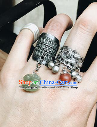 China National Jade Pouch Ring Traditional Handmade Wedding Jewelry Accessories Silver Circlet