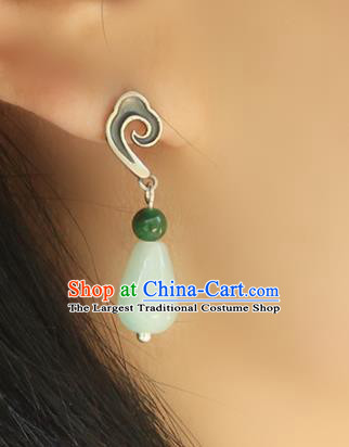 Handmade Chinese Classical Earrings Accessories Cheongsam Silver Ear Jewelry Traditional Jade Eardrop