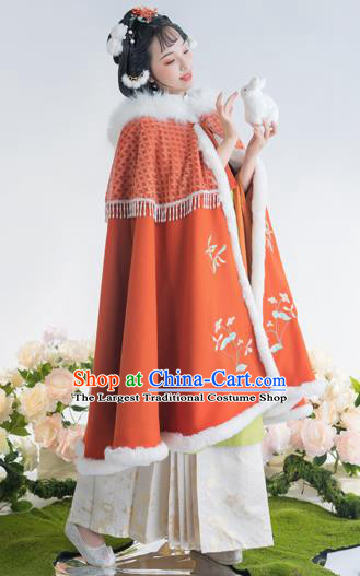 China Ming Dynasty Noble Female Embroidered Red Short Cloak Ancient Royal Princess Historical Clothing