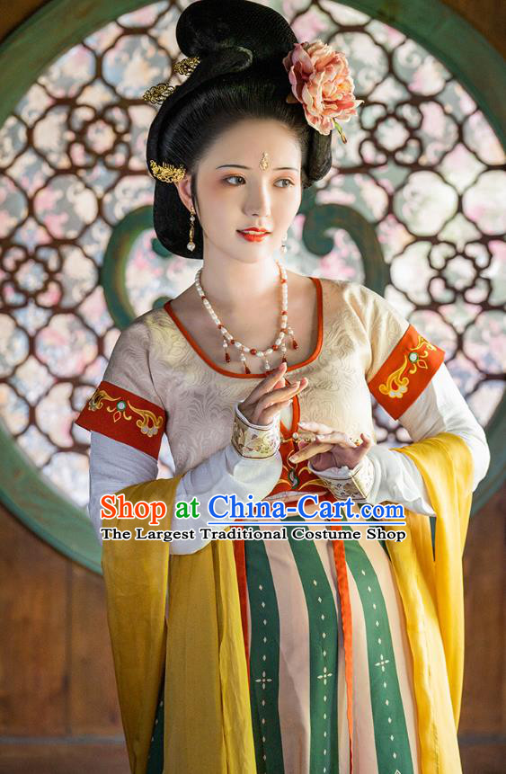 China Ancient Court Lady Embroidered Hanfu Dress Traditional Tang Dynasty Historical Clothing Complete Set