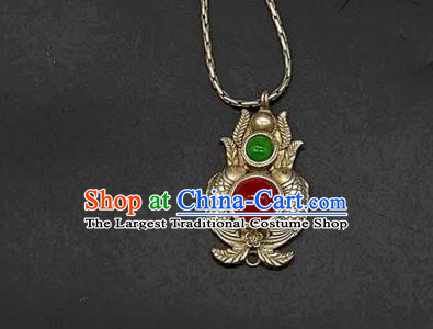 Chinese Handmade National Silver Necklace Pendant Jewelry Classical Ethnic Necklet Accessories