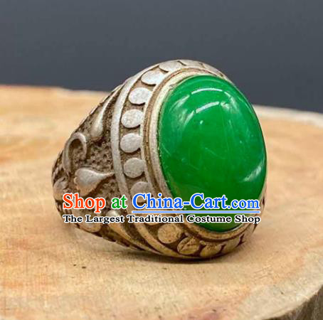 China Handmade Jewelry Accessories Traditional Chrysoprase Thimble Circlet National Silver Ring