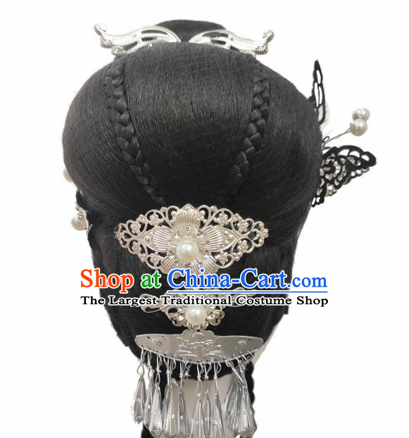 Traditional China Folk Dance Headwear Handmade Stage Show Hair Accessories Classical Dance Wig Chignon