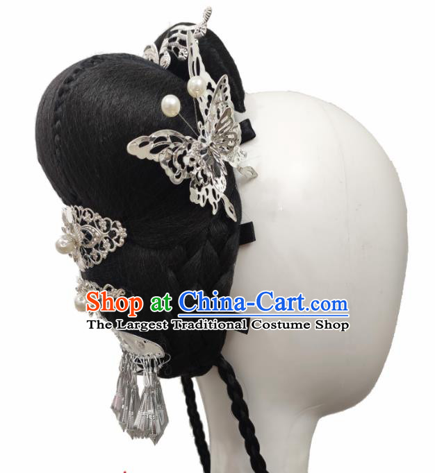 Traditional China Folk Dance Headwear Handmade Stage Show Hair Accessories Classical Dance Wig Chignon