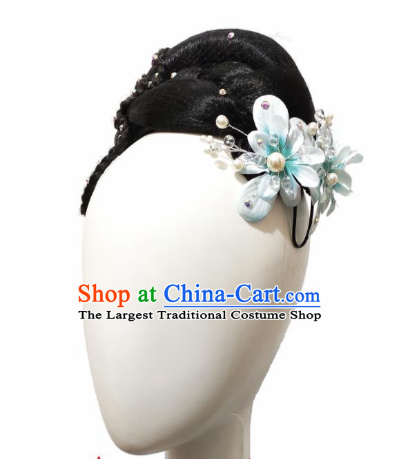 Traditional China Folk Dance Stage Show Hair Accessories Fan Dance Headwear Handmade Yangko Dance Wig Chignon