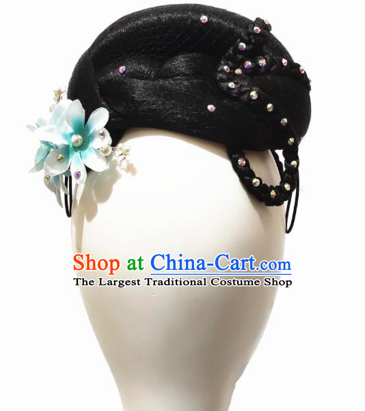 Traditional China Folk Dance Stage Show Hair Accessories Fan Dance Headwear Handmade Yangko Dance Wig Chignon