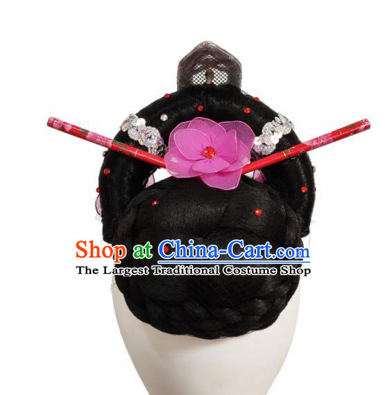 Traditional China Fan Dance Stage Show Hair Accessories Classical Dance Headwear Handmade Umbrella Dance Wig Chignon