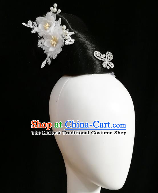 Traditional China Handmade Umbrella Dance Wig Chignon Fan Dance Stage Show Hair Accessories Classical Dance Headwear