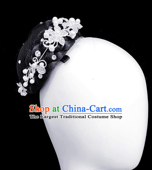 Traditional China Handmade Fan Dance Wig Chignon Stage Show Hair Accessories Folk Dance Headdress