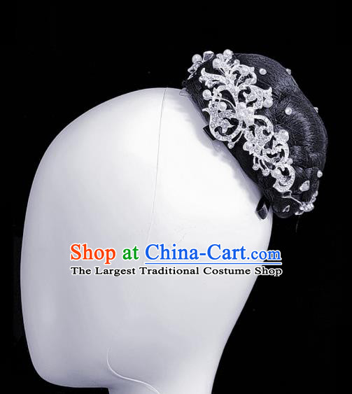 Traditional China Handmade Fan Dance Wig Chignon Stage Show Hair Accessories Folk Dance Headdress
