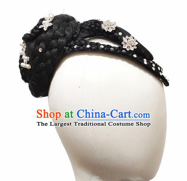 Traditional China Handmade Classical Dance Wig Chignon Stage Show Hair Accessories Fan Dance Headdress