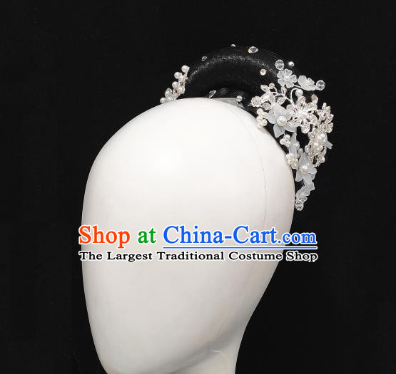 Traditional China Handmade Lotus Dance Wig Chignon Stage Show Hair Accessories Fan Dance Headdress