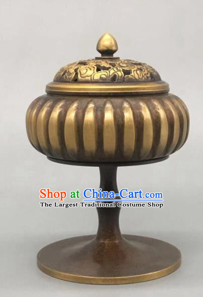 Handmade Chinese Carving Pumpkin Censer Ornaments Traditional Brass Incense Burner Accessories