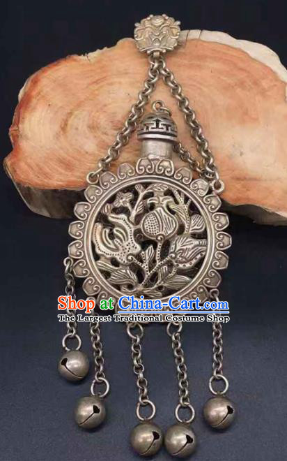 Chinese Classical Ethnic Silver Accessories National Sachet Pendant Jewelry Handmade Carving Lotus Brooch
