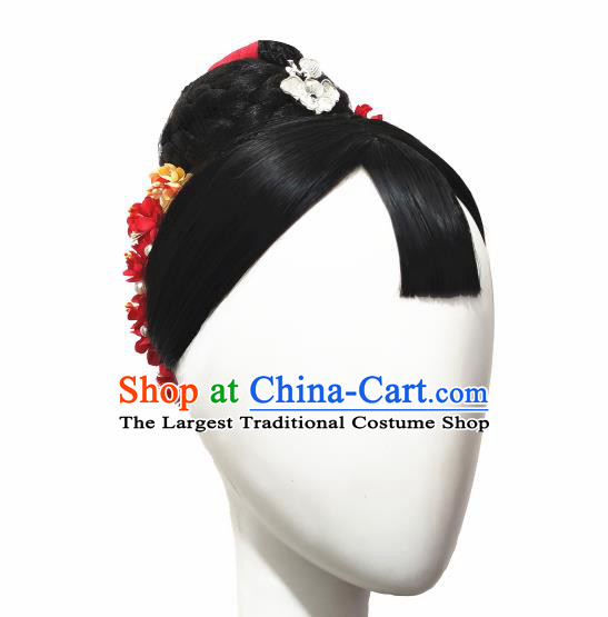 Traditional China Folk Dance Headwear Handmade Fan Dance Hair Accessories Wig Sheath