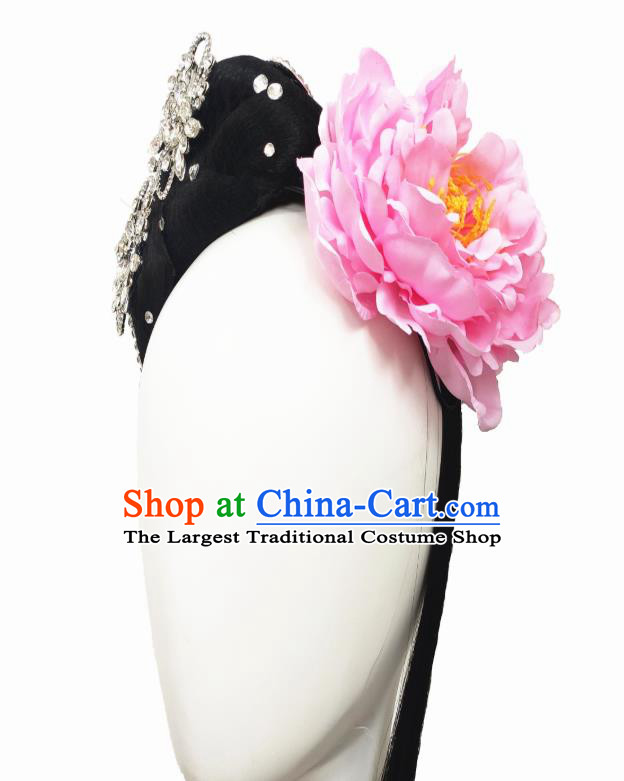 Traditional China Fan Dance Headwear Handmade Stage Show Yangko Dance Hair Accessories Fan Dance Wig Chignon