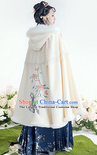 China Ancient Patrician Female Embroidered Hanfu Cloak Traditional Ming Dynasty Nobility Lady Historical Clothing