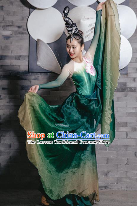 Traditional China Lotus Dance Stage Show Costumes Classical Dance Clothing Umbrella Dance Green Dress