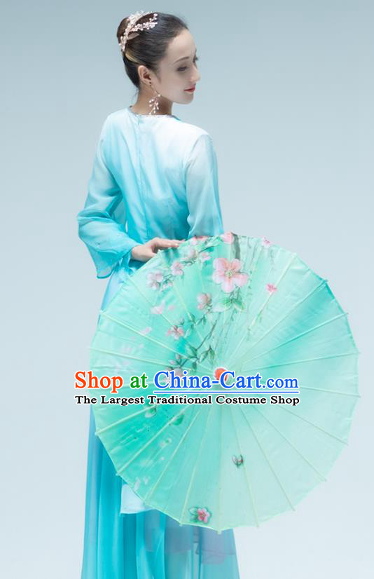 Traditional China Umbrella Dance Classical Dance Blue Dress Stage Show Costume
