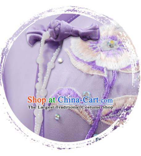 Traditional China Umbrella Dance Lilac Qipao Dress Classical Dance Stage Show Fan Dance Costume