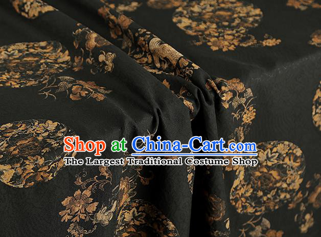 Chinese Royal Peony Pattern Brocade Traditional Cheongsam Silk Fabric Black Gambiered Guangdong Gauze