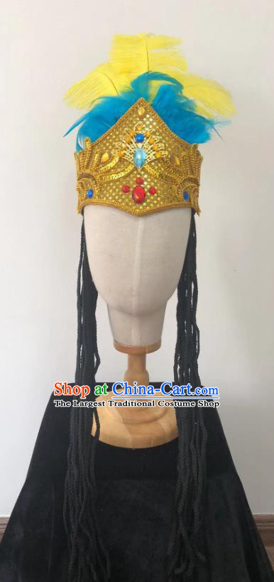 China Traditional Uyghur Nationality Headwear Ethnic Folk Dance Stage Performance Feather Hat