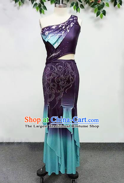 China Dai Nationality Dance Deep Purple Dress Outfits Traditional Ethnic Stage Performance Peacock Dance Clothing