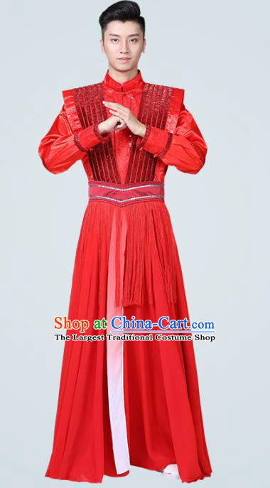 China Traditional New Year Folk Dance Red Clothing Drum Dance Costume for Men