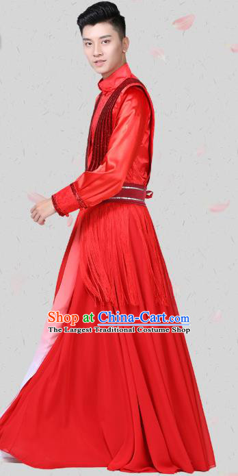 China Traditional New Year Folk Dance Red Clothing Drum Dance Costume for Men