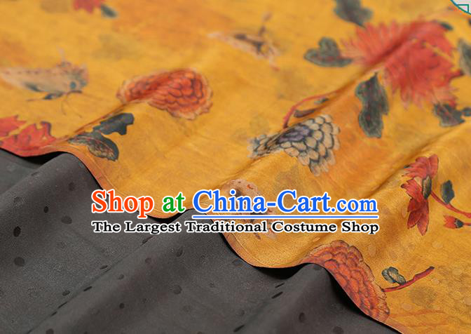 Chinese Qipao Dress Golden Satin Traditional Brocade Fabric Classical Chrysanthemum Pattern Silk Drapery
