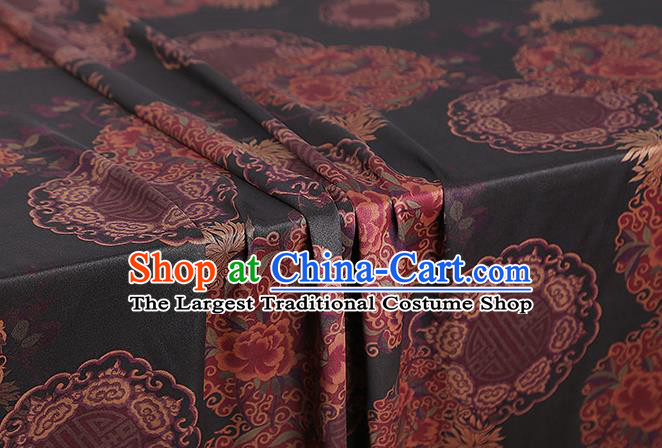 Chinese Classical Auspicious Pattern Black Brocade Drapery Traditional Qipao Dress Silk Satin Fabric