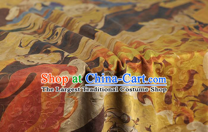 Chinese Classical Golden Gambiered Guangdong Gauze Traditional Qipao Dress Silk Fabric Brocade Tapestry