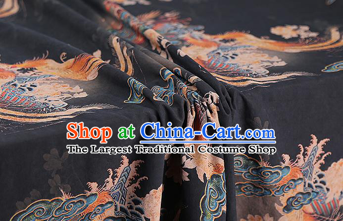 Chinese Classical Qipao Dress Phoenix Peony Pattern Gambiered Guangdong Gauze Traditional Black Silk Fabric
