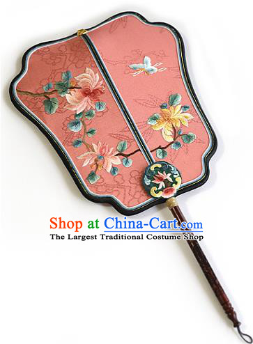China Traditional Hanfu Pink Silk Fan Wedding Embroidered Chrysanthemum Palace Fan Handmade Fans