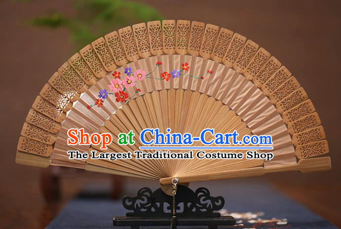 China Printing Flowers Fan Traditional Sandalwood Accordion Folding Fan Classical Fans