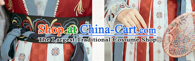 Traditional China Ancient Palace Lady Embroidered Red Hanfu Dress Tang Dynasty Young Beauty Historical Clothing