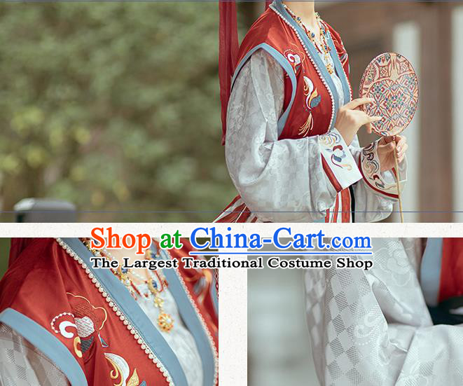 Traditional China Ancient Palace Lady Embroidered Red Hanfu Dress Tang Dynasty Young Beauty Historical Clothing