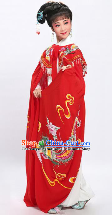 China Shaoxing Opera Diva Red Chiffon Mantle Traditional Yue Opera Princess Embroidered Phoenix Cloak Clothing