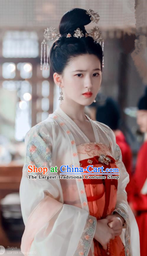Chinese Drama The Long Ballad Li Le Yan Clothing Tang Dynasty Princess Garment Costumes Traditional Red Hanfu Ruqun Dress and Headdress